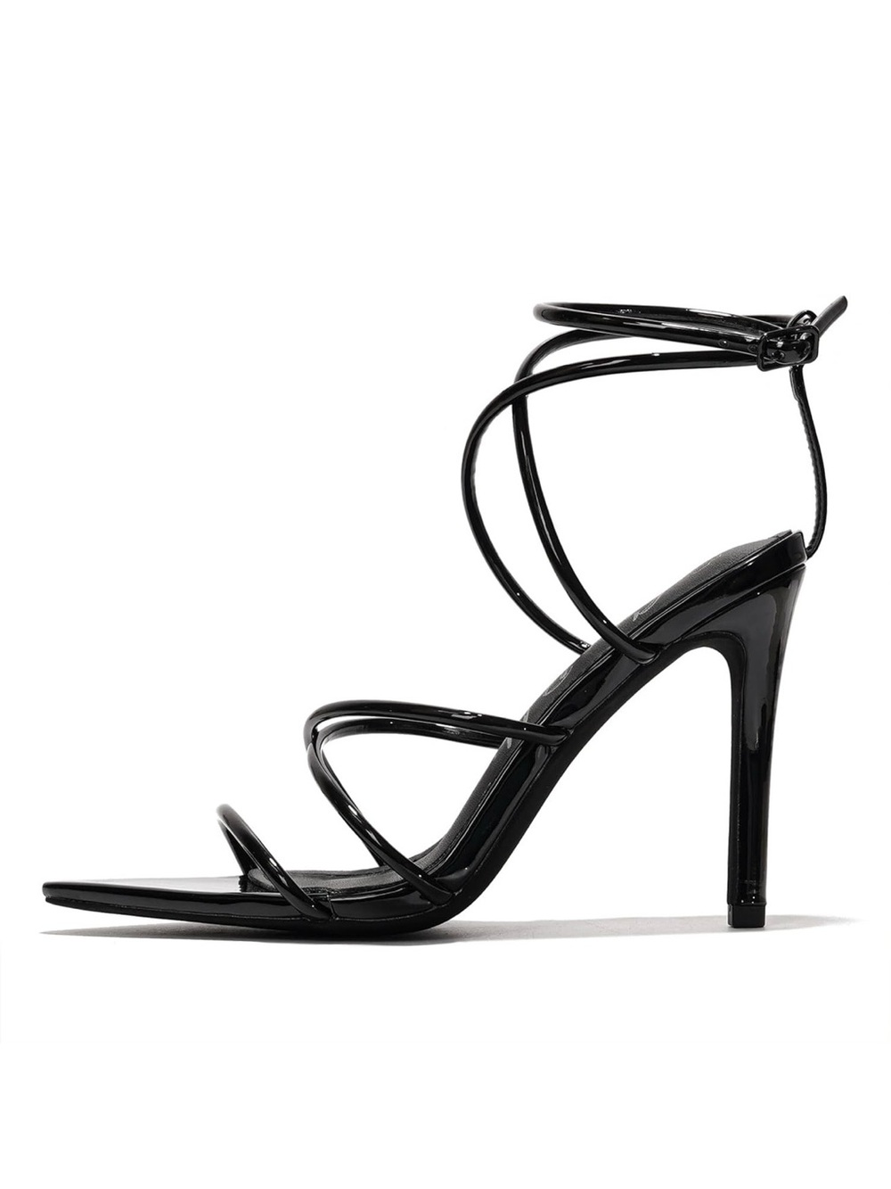 Cape Robbin Black Patent Strappy Stiletto Heel Sandal